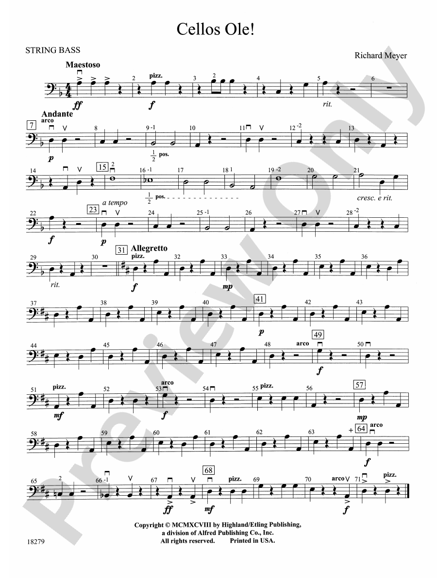 Cellos Ole! String Bass String Bass Part Digital Sheet Music Download