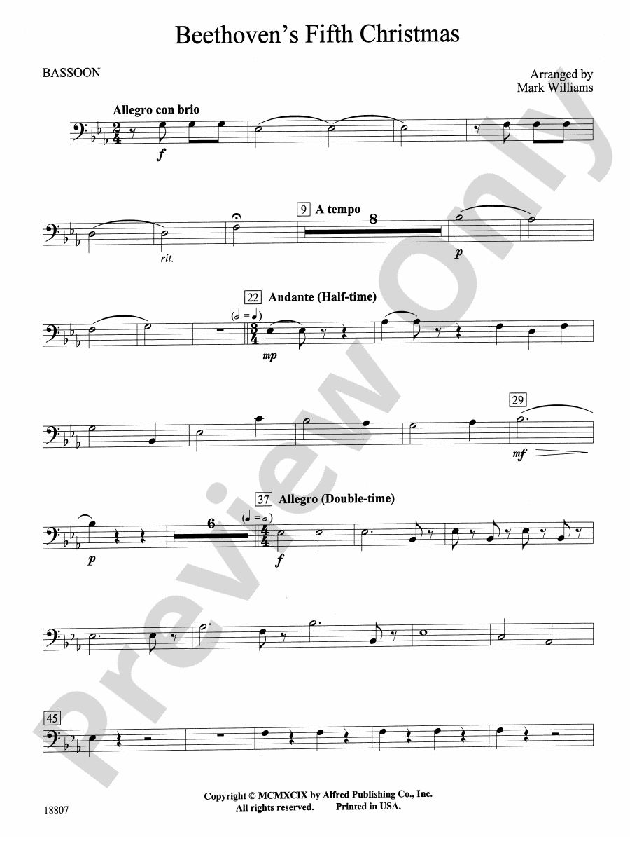 Beethoven's Fifth Christmas Bassoon Bassoon Part Digital Sheet