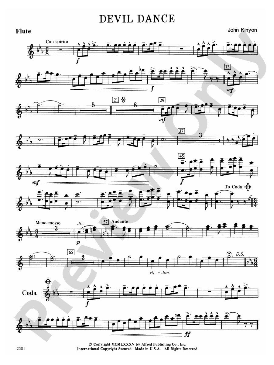 Devil Dance Flute Flute Part Digital Sheet Music Download