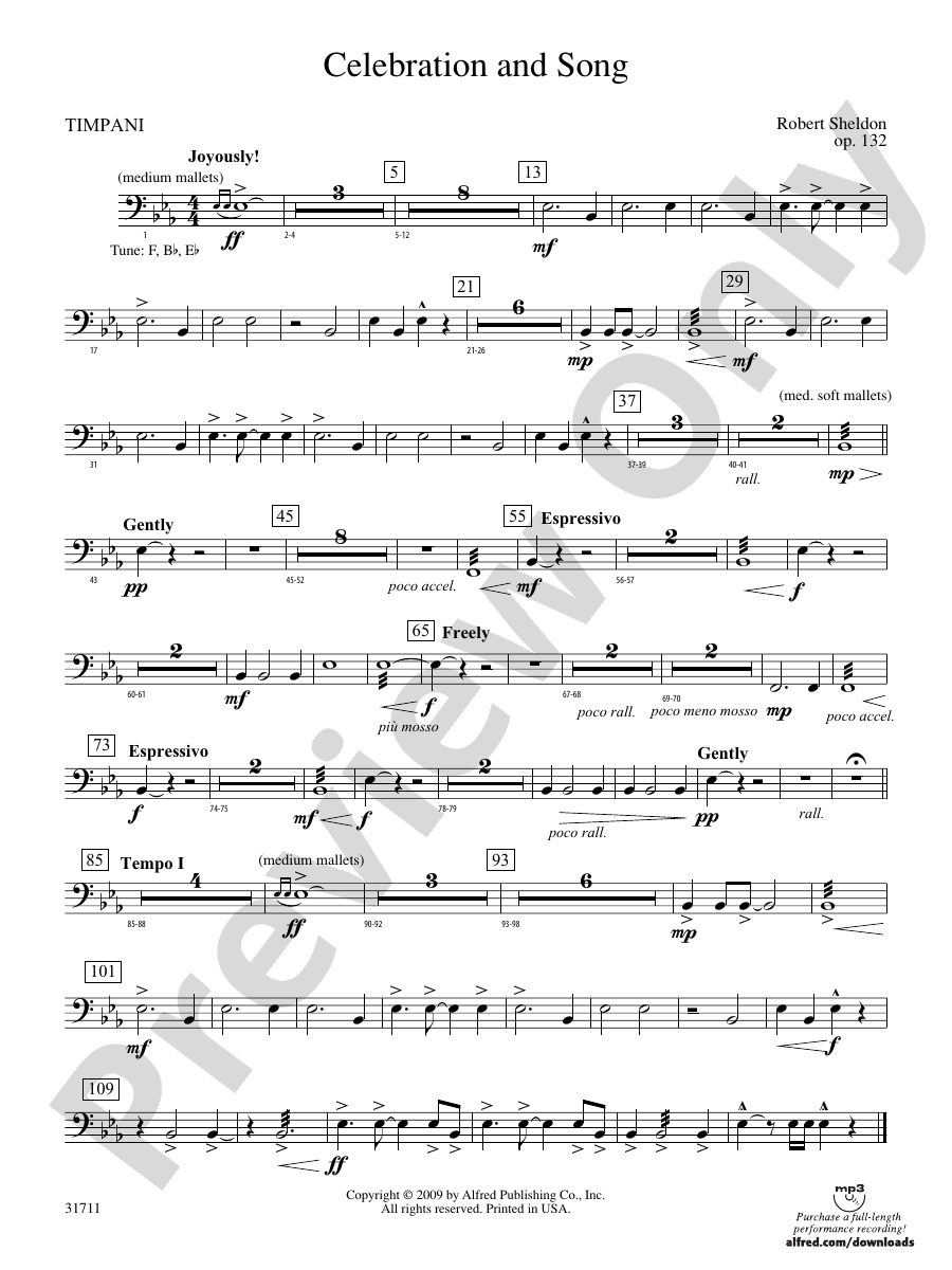 Celebration and Song Timpani Timpani Part Digital Sheet Music Download