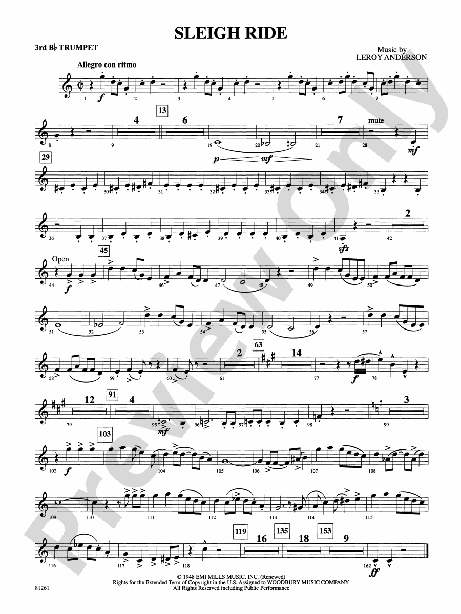 Sleigh Ride 3rd Bflat Trumpet 3rd Bflat Trumpet Part Digital
