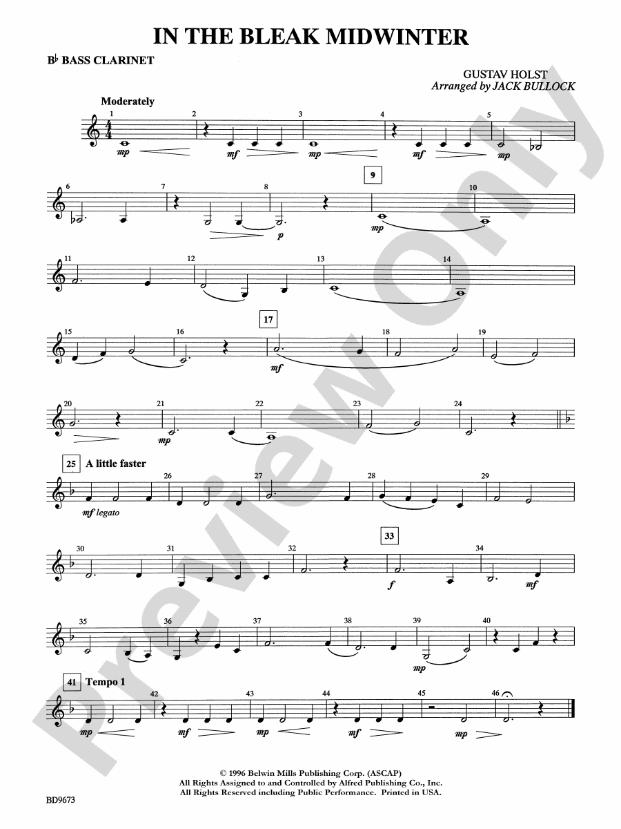 In the Bleak Midwinter Bflat Bass Bflat Bass Part