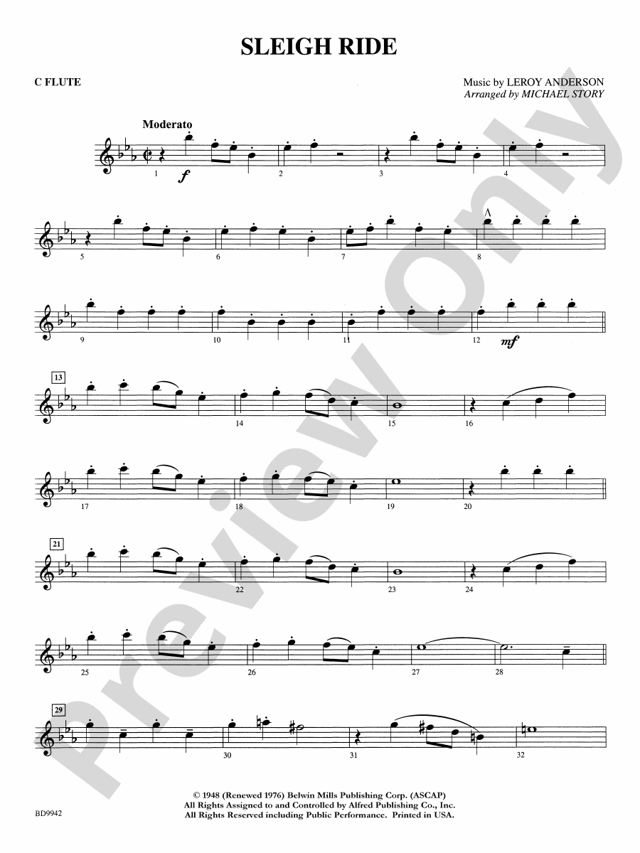 Sleigh Ride Flute Flute Part Digital Sheet Music Download