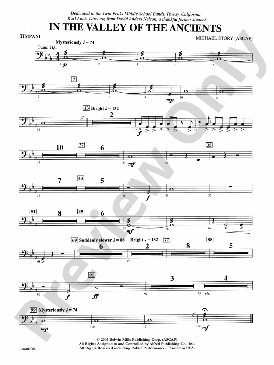 In the Valley of the Ancients Timpani Timpani Part Digital Sheet