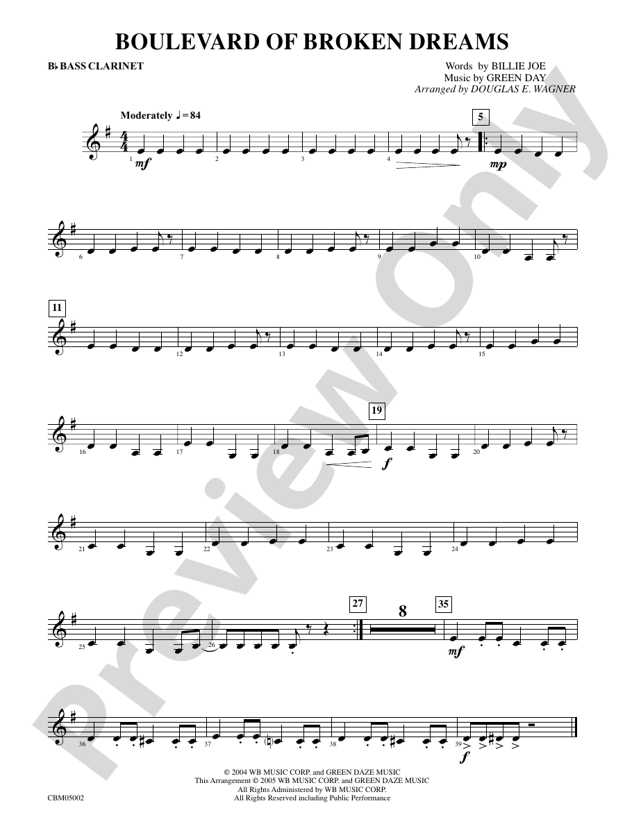 Boulevard of Broken Dreams Bflat Bass Bflat Bass