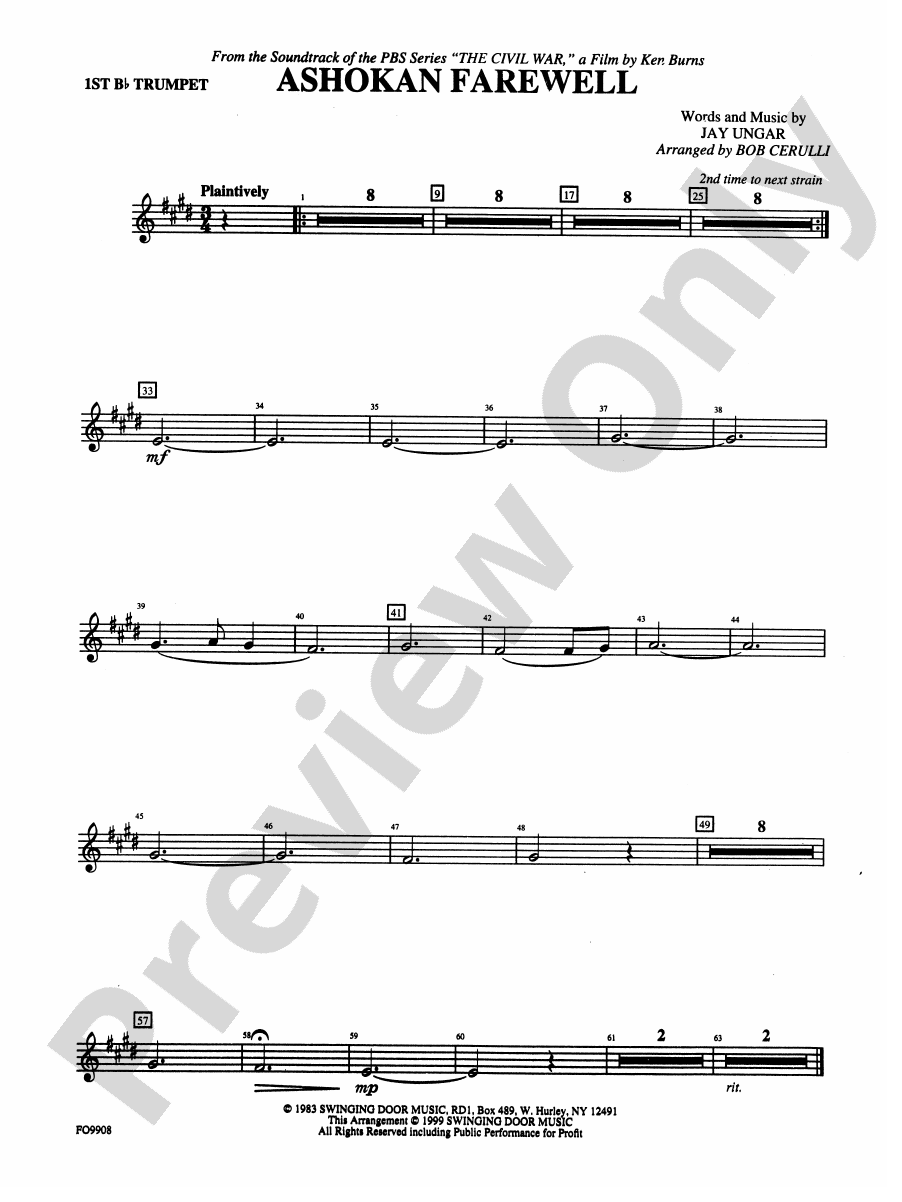 Ashokan Farewell 1st Bflat Trumpet 1st Bflat Trumpet Part Digital