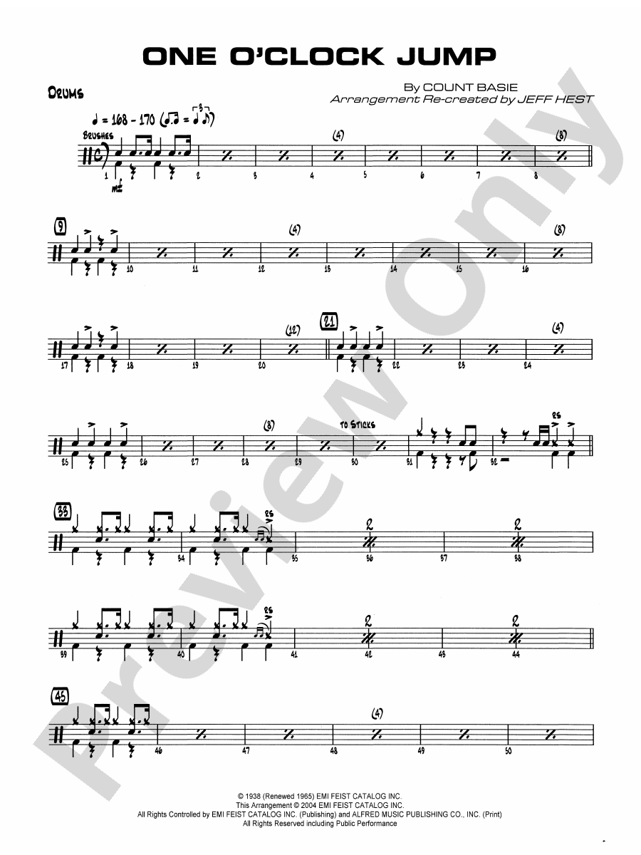 One O'Clock Jump Drums Drums Part Digital Sheet Music Download