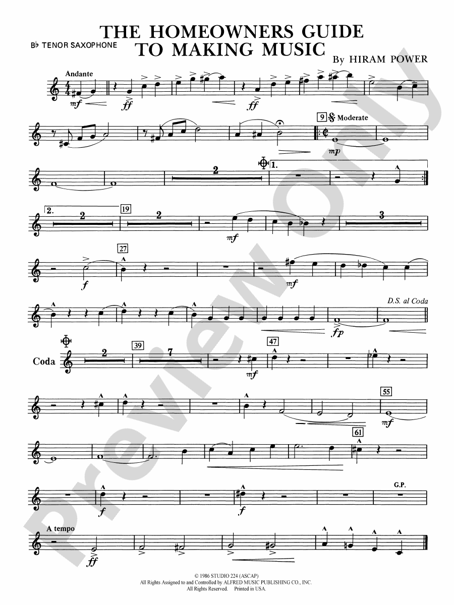 The Homeowners Guide to Making Music Bflat Tenor Saxophone Bflat