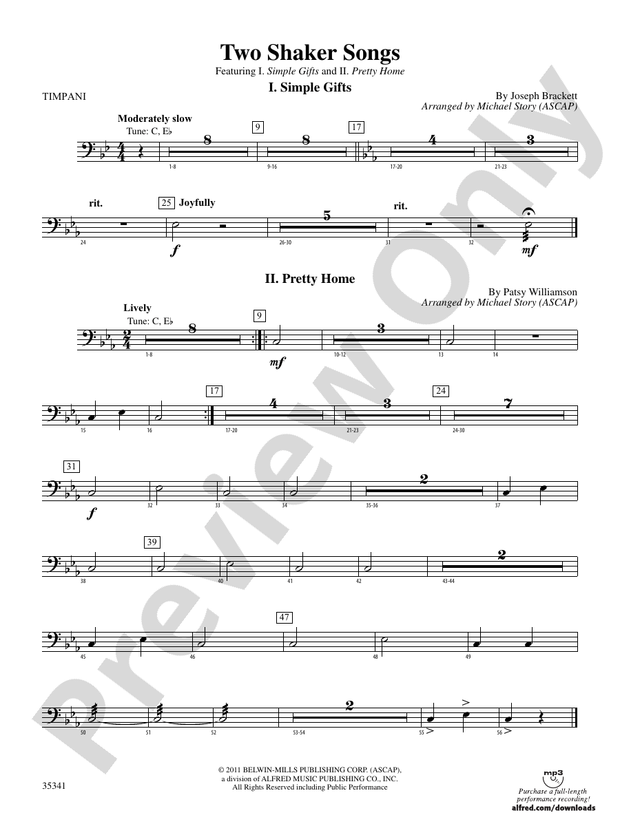 Two Shaker Songs Timpani Timpani Part Digital Sheet Music Download