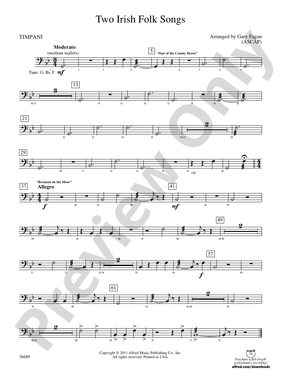 Two Irish Folk Songs Timpani Timpani Part Digital Sheet Music Download