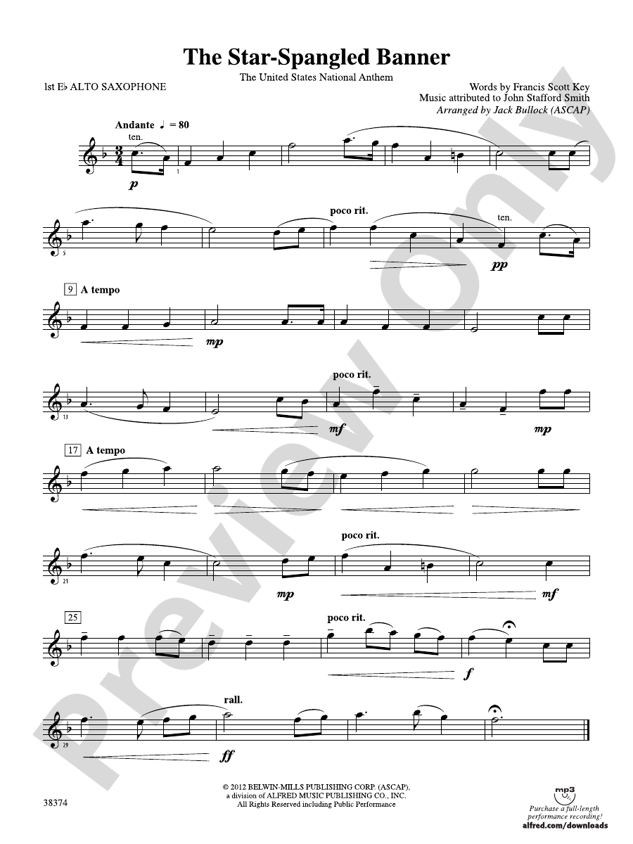 The StarSpangled Banner Eflat Alto Saxophone Eflat Alto Saxophone