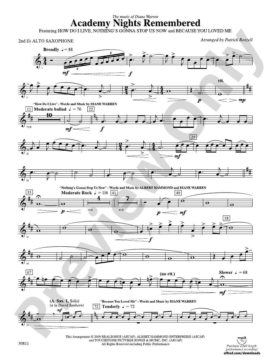 Academy Nights Remembered (The Music of Diane Warren) 2nd Eflat Alto