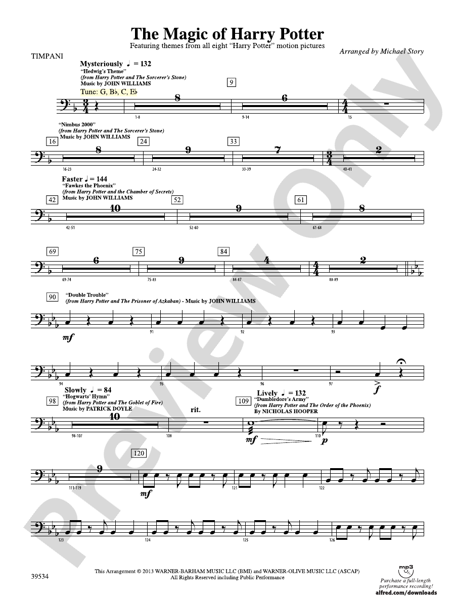 The Magic of Harry Potter Timpani Timpani Part Digital Sheet Music