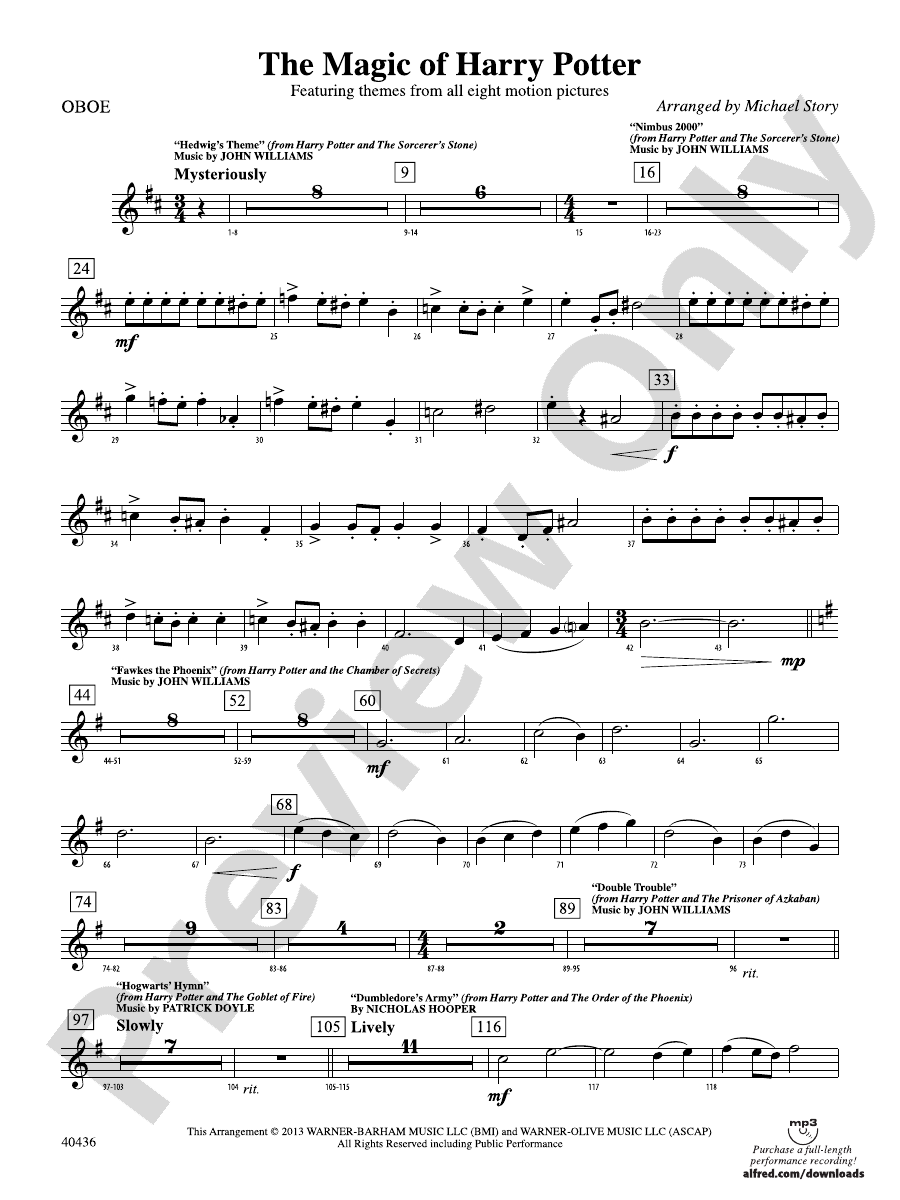 The Magic of Harry Potter Oboe Oboe Part Digital Sheet Music Download