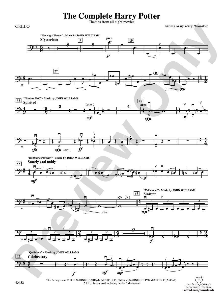 The Complete Harry Potter Cello Cello Part Digital Sheet Music Download