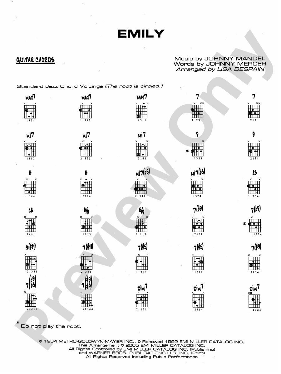Emily Guitar Chords Guitar Chords Part Digital Sheet Music Download