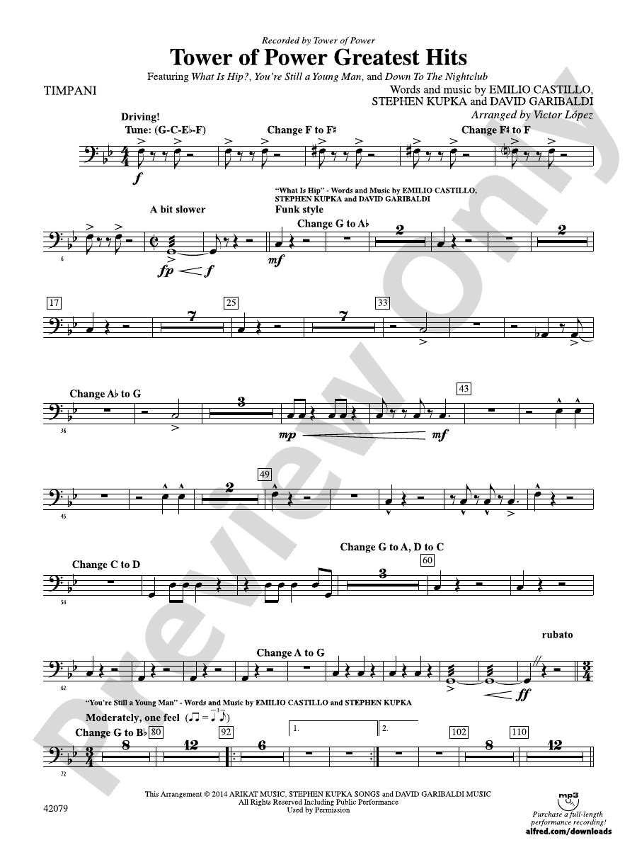 Tower of Power Greatest Hits Timpani Timpani Part Digital Sheet