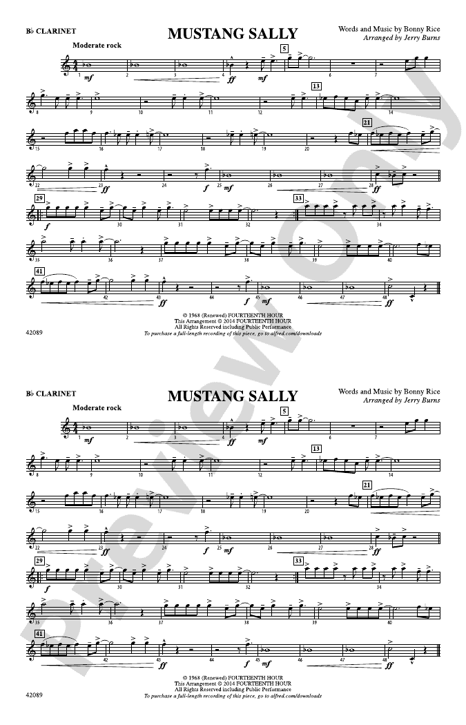 Mustang Sally 1st Bflat 1st Bflat Part Digital