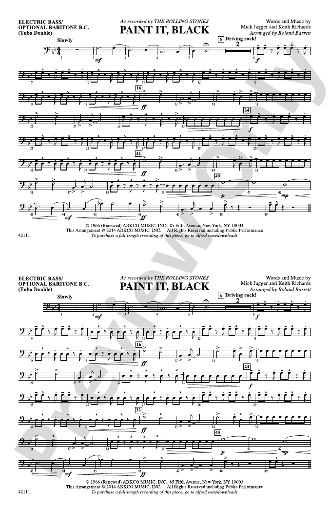 Paint It, Black Electric Bass Electric Bass Part Digital Sheet