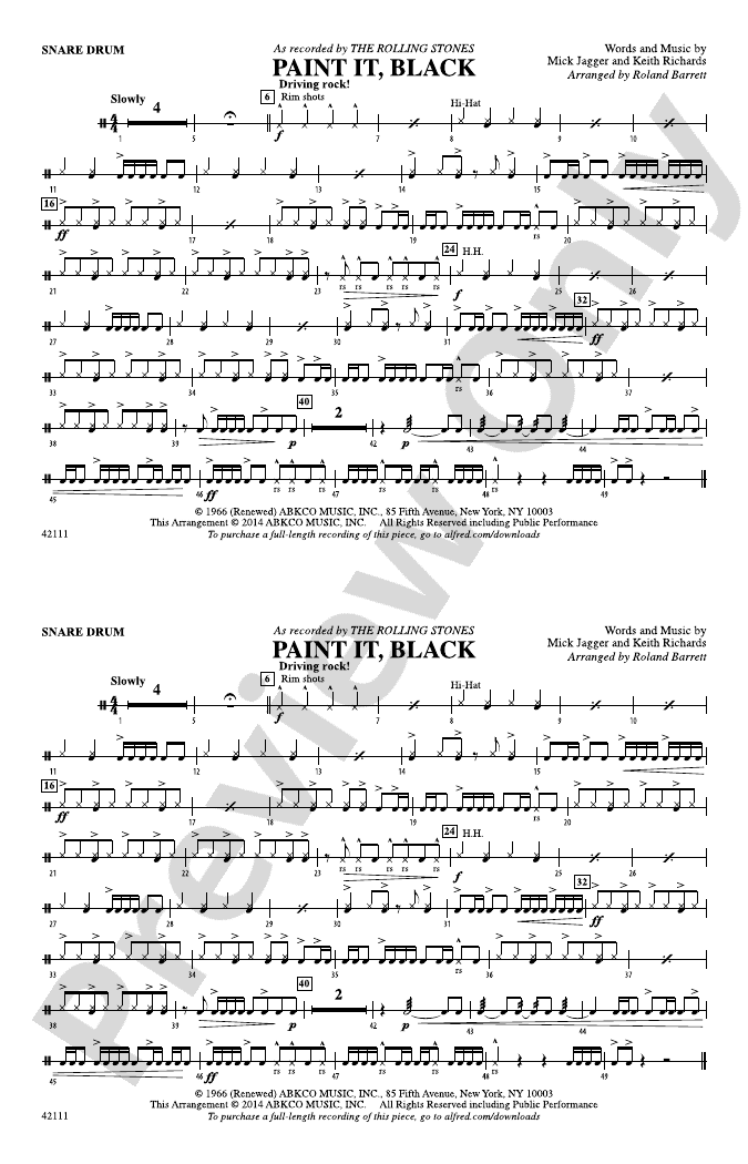 Paint It, Black Snare Drum Snare Drum Part Digital Sheet Music Download