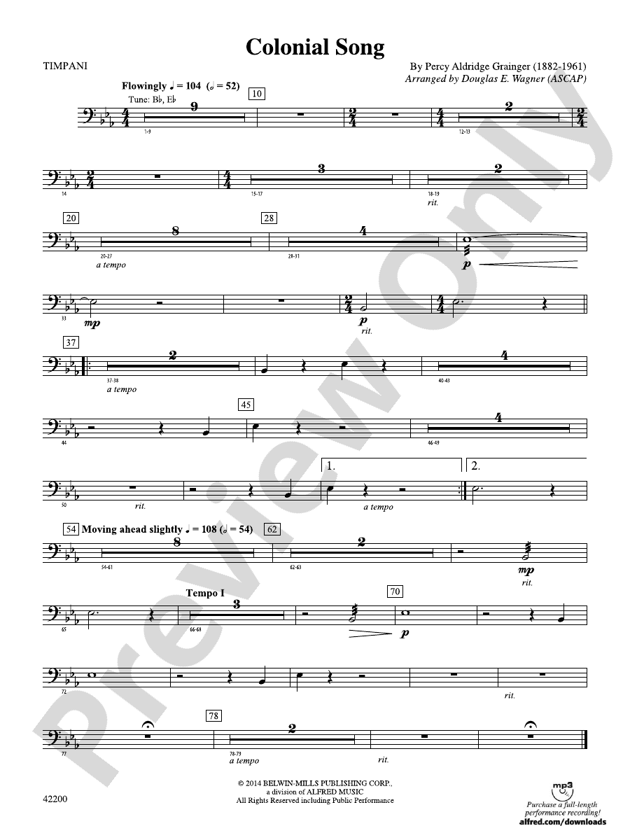 Colonial Song Timpani Timpani Part Digital Sheet Music Download