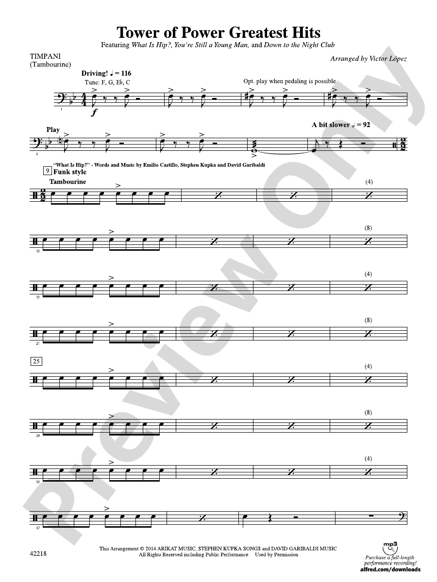 Tower of Power Greatest Hits Timpani Timpani Part Digital Sheet