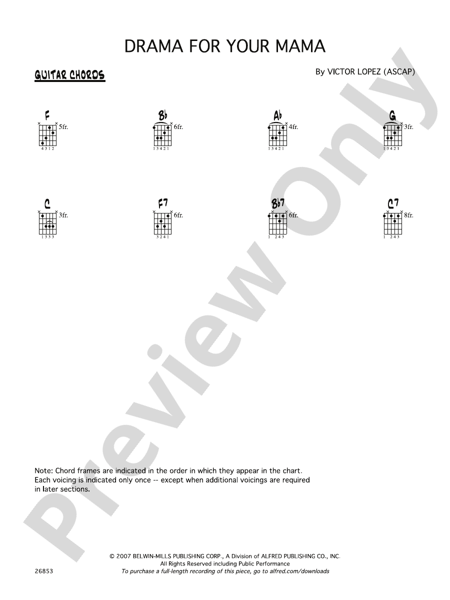 Drama for Your Mama Guitar Chords Guitar Chords Part Digital Sheet
