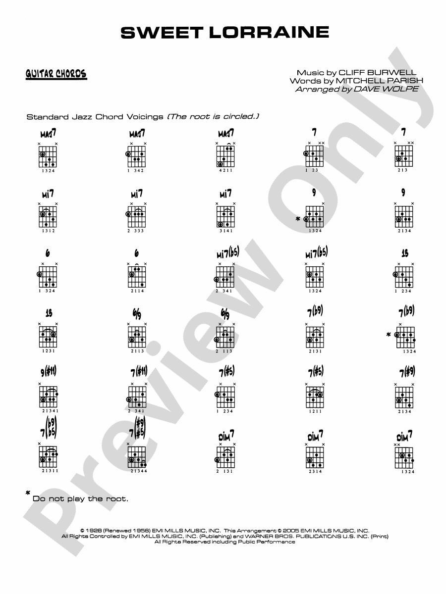 Sweet Lorraine Guitar Chords Guitar Chords Part Digital Sheet Music