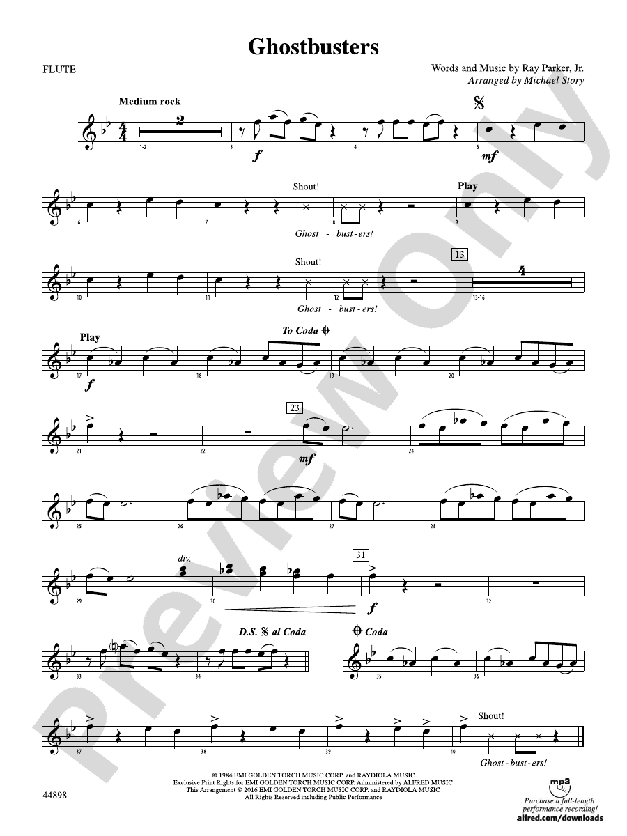Ghostbusters (from Ghostbusters) Flute Flute Part Digital Sheet