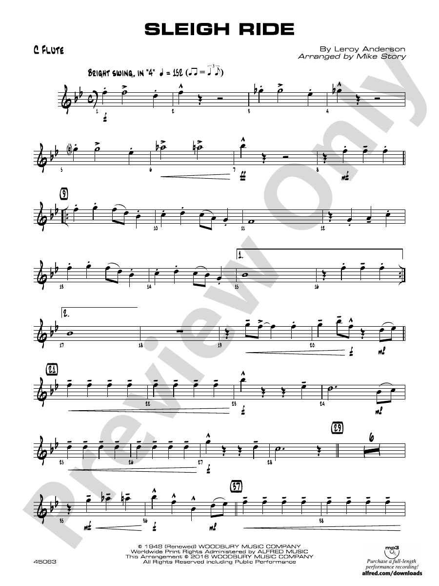 Sleigh Ride Flute Flute Part Digital Sheet Music Download