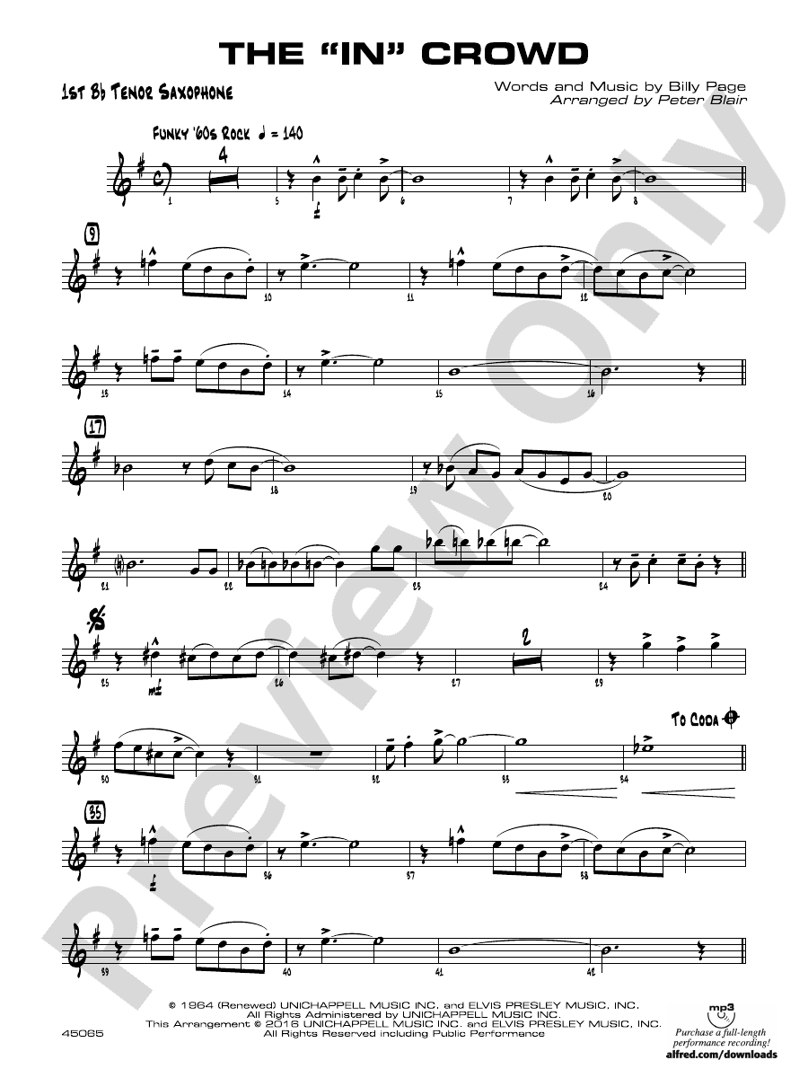 The "In" Crowd Bflat Tenor Saxophone Bflat Tenor Saxophone Part