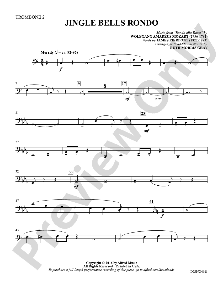 Jingle Bells Rondo Trombone 2 Trombone 2 Part Digital Sheet Music