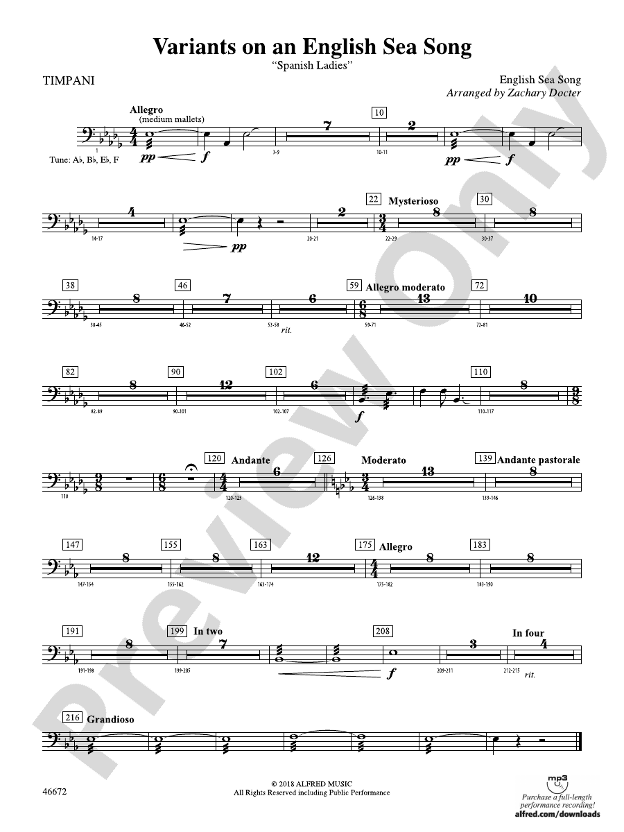 Variants on an English Sea Song Timpani Timpani Part Digital Sheet