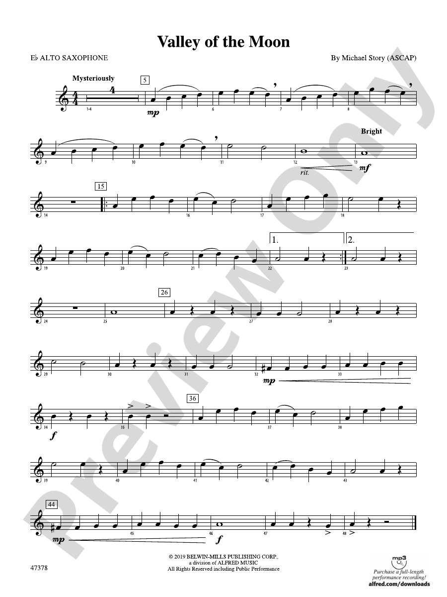 Valley of the Moon Eflat Alto Saxophone Eflat Alto Saxophone Part