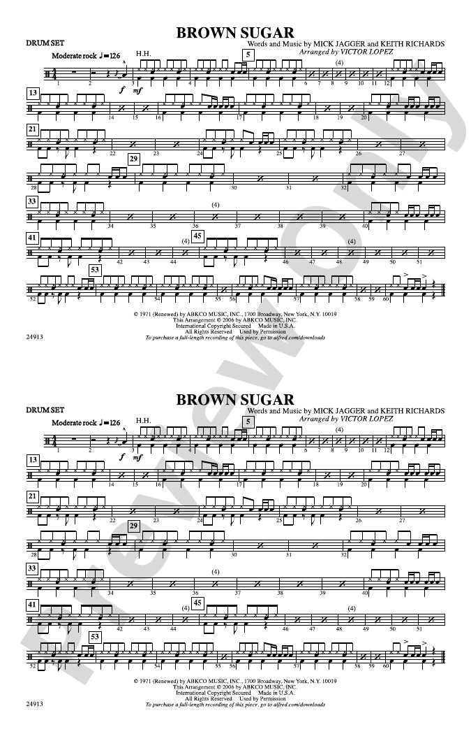 Brown Sugar Drumset Drumset Part Digital Sheet Music Download