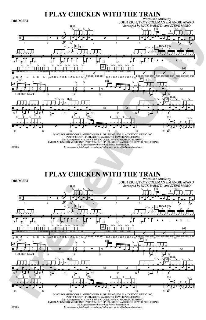 I Play Chicken with the Train Drumset Drumset Part Digital Sheet