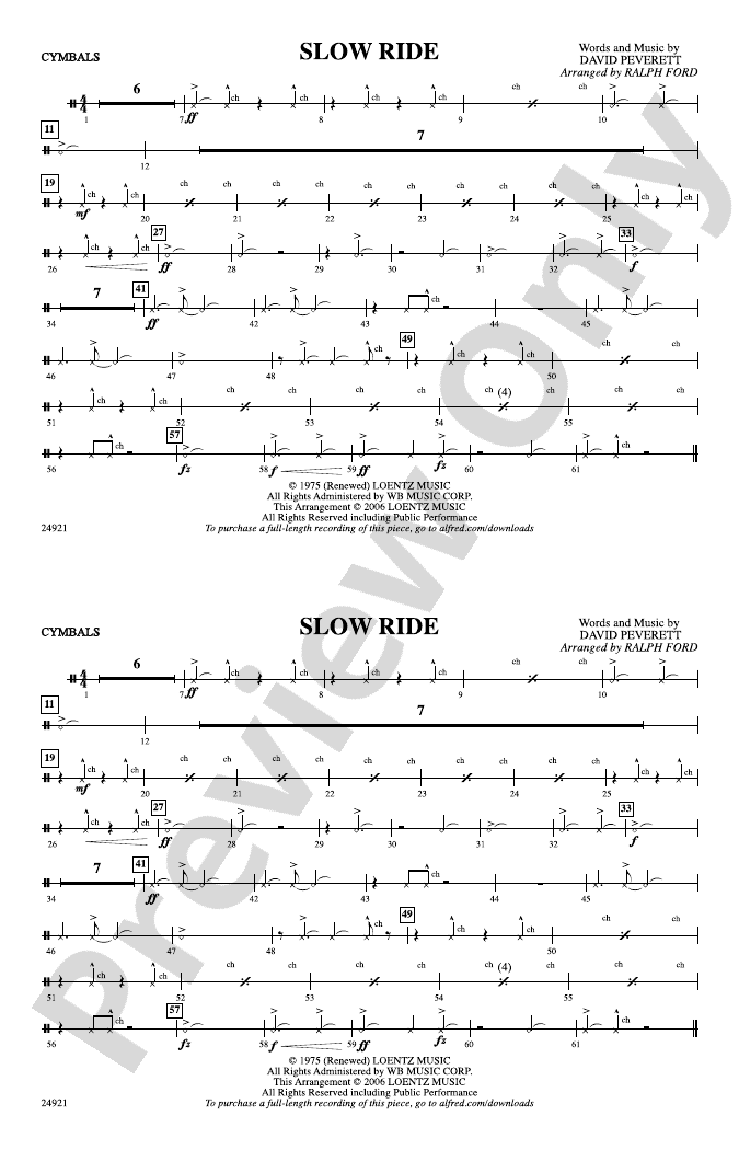 Slow Ride Cymbals Cymbals Part Digital Sheet Music Download