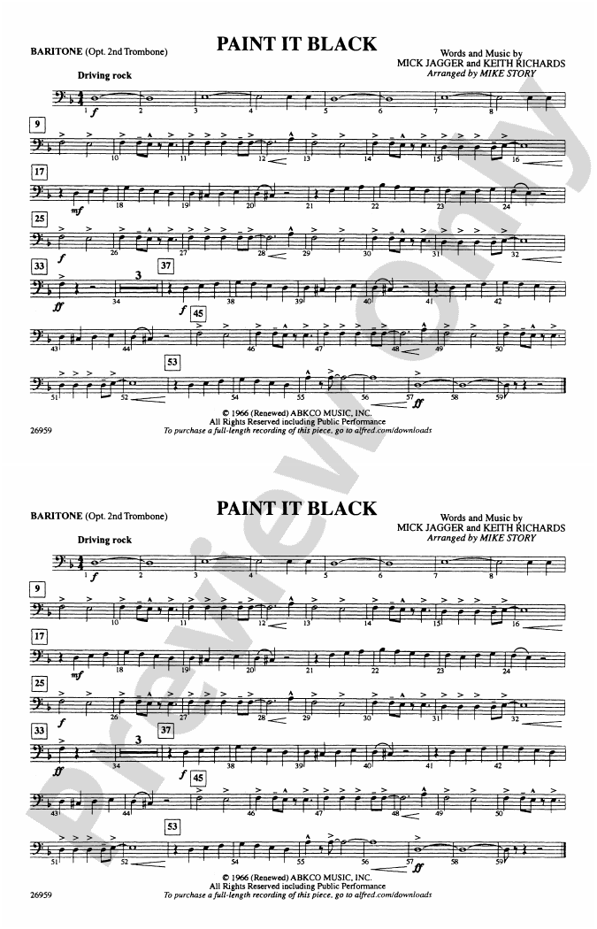 Paint It Black Baritone B.C. Baritone B.C. Part Digital Sheet Music