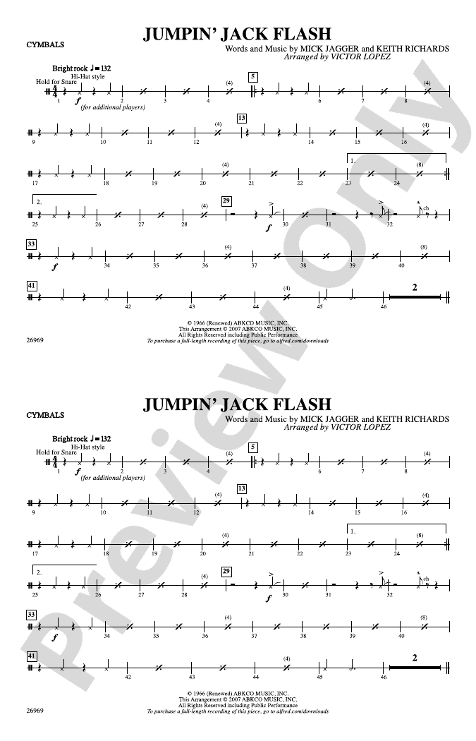 Jumpin' Jack Flash Cymbals Cymbals Part Digital Sheet Music Download