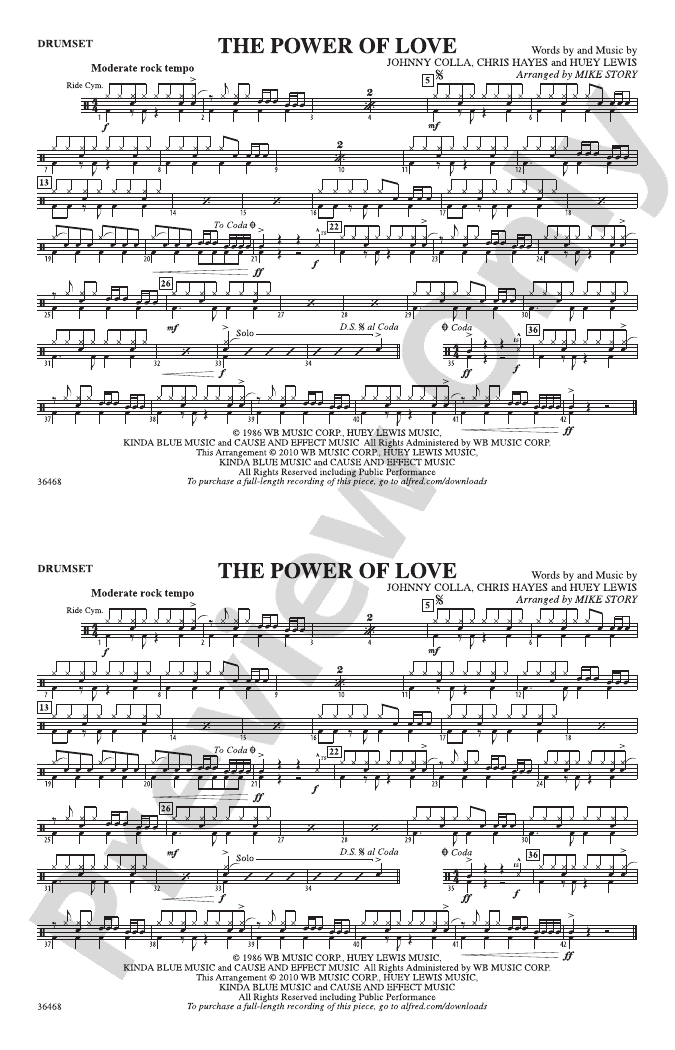 The Power of Love Drumset Drumset Part Digital Sheet Music Download