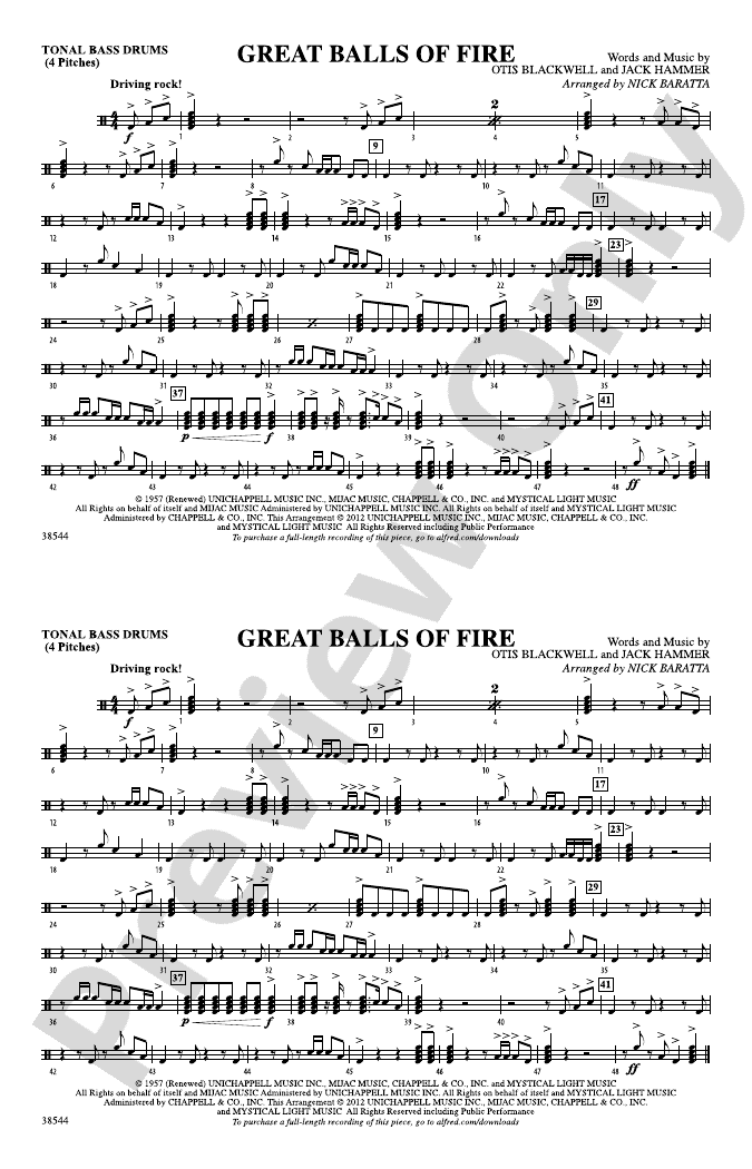 Great Balls of Fire Tonal Bass Drum Tonal Bass Drum Part Digital Sheet Music Download