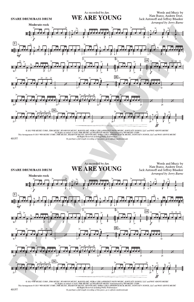 We Are Young Snare Drum/Bass Drum Snare Drum/Bass Drum Part Digital