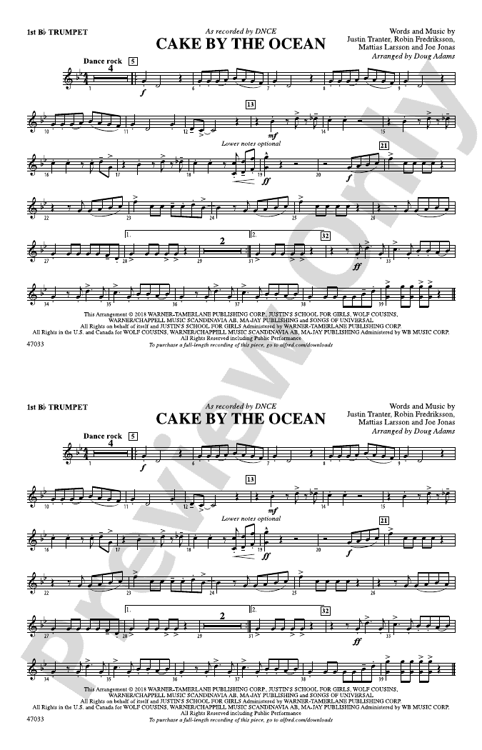 Cake by the Ocean 1st Bflat Trumpet 1st Bflat Trumpet Part