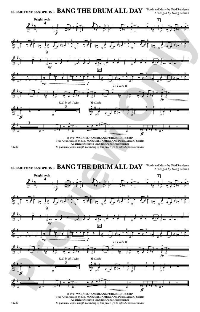 Bang the Drum All Day Eflat Baritone Saxophone Eflat Baritone