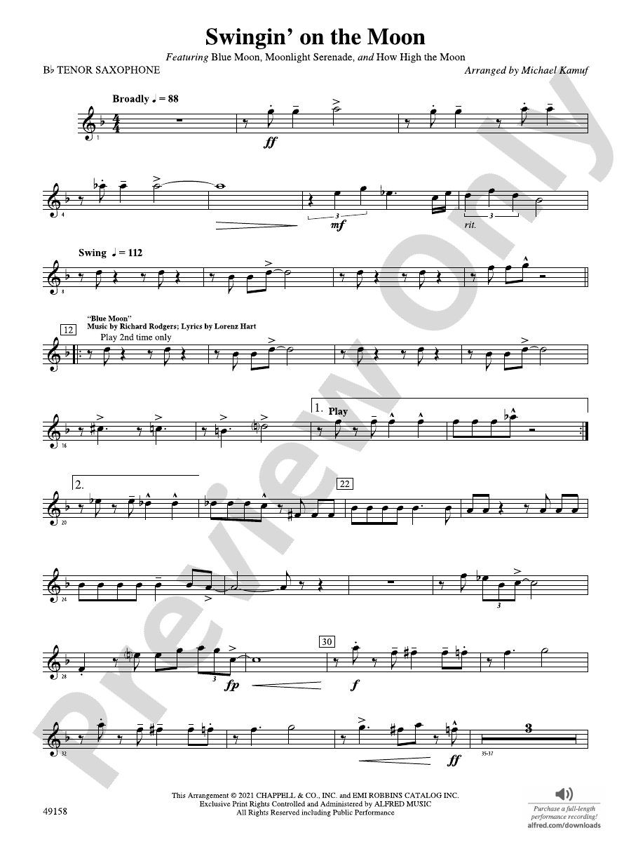 Swingin' on the Moon Bflat Tenor Saxophone Bflat Tenor Saxophone