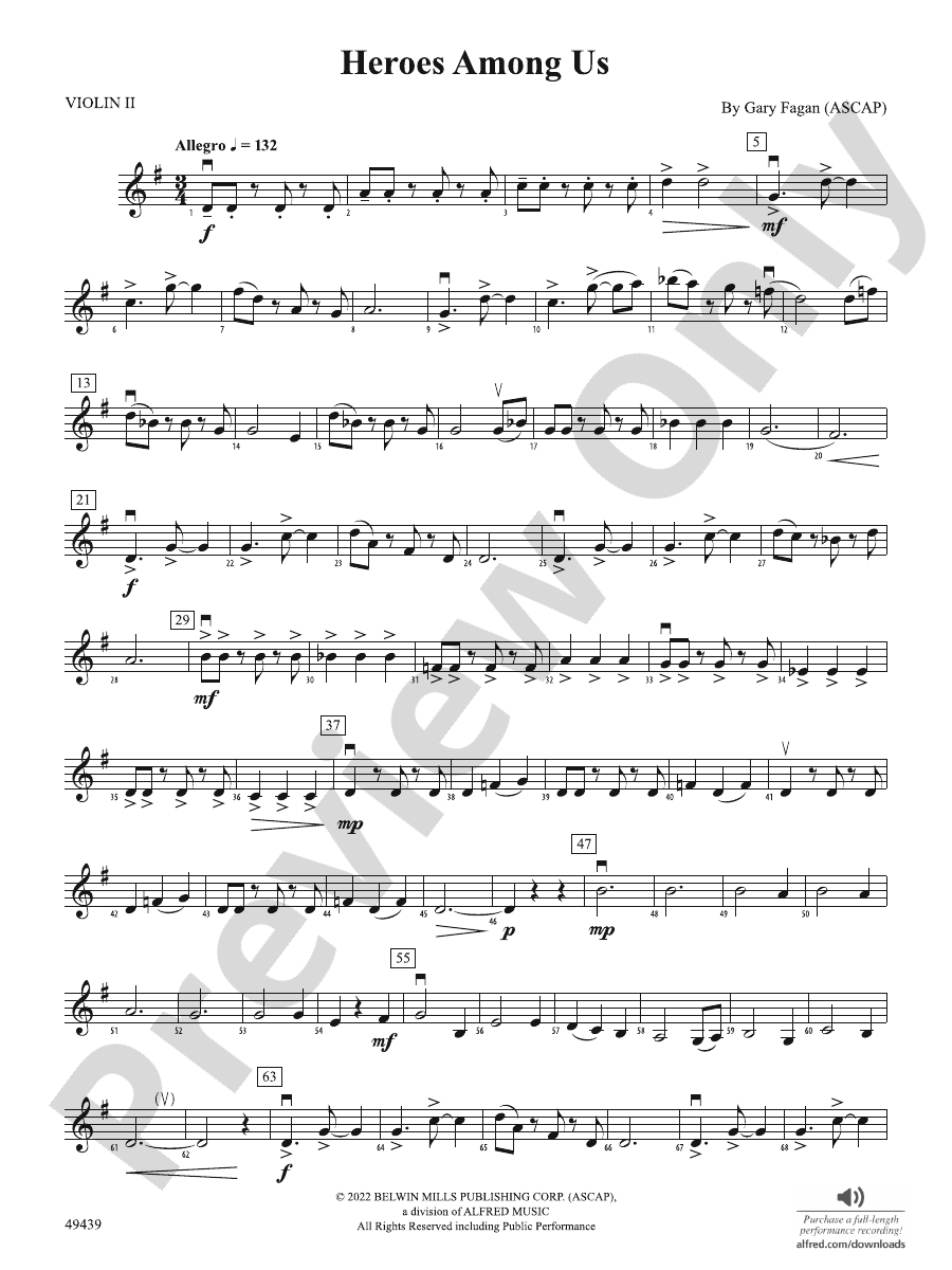 Heroes Among Us 2nd Violin 2nd Violin Part Digital Sheet Music Download