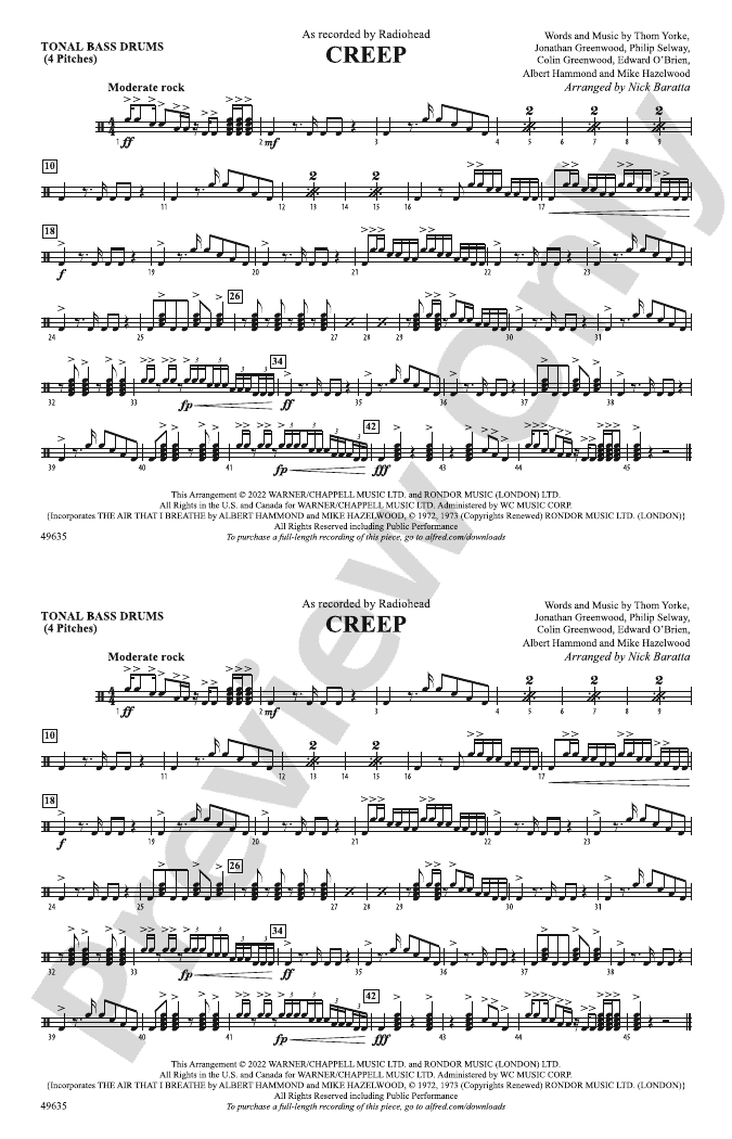 Creep Tonal Bass Drum Tonal Bass Drum Part Digital Sheet Music Download