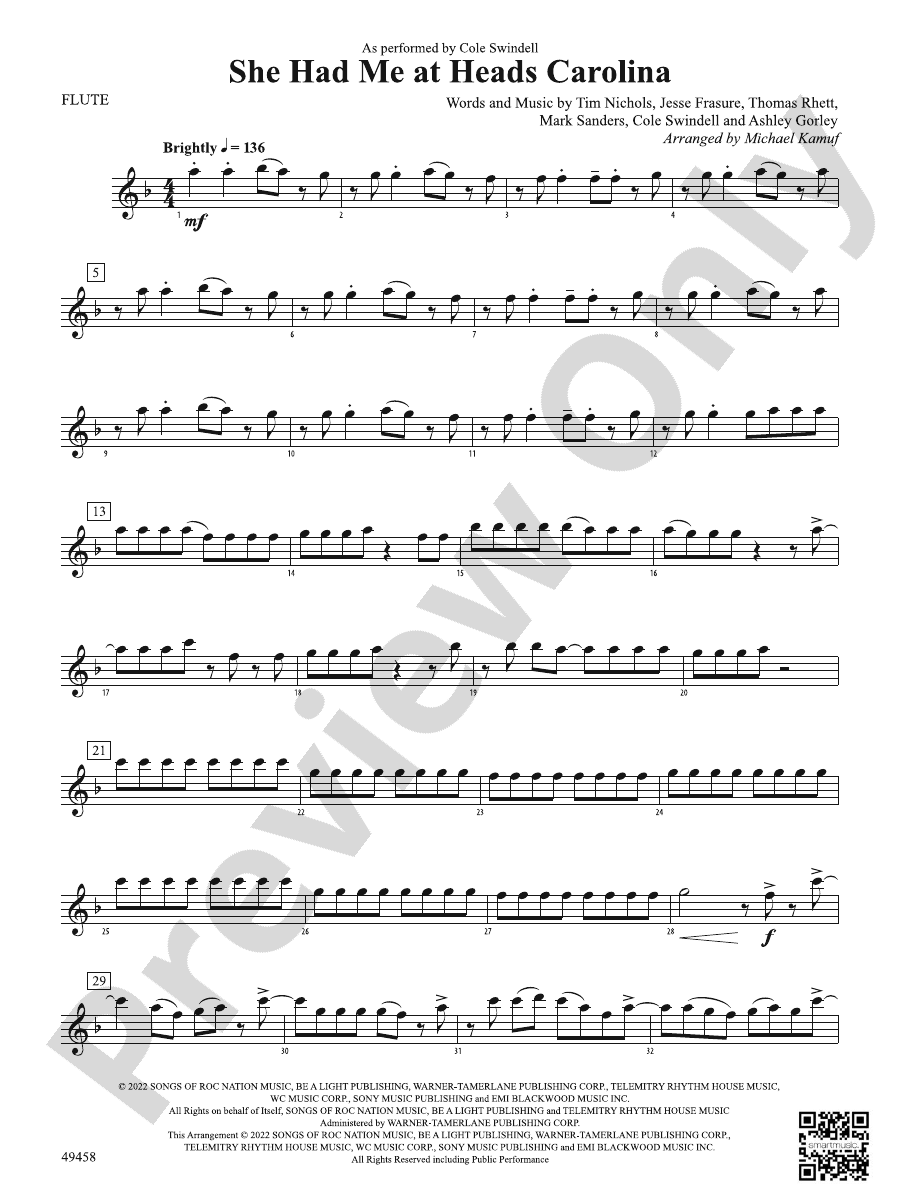 She Had Me at Heads Carolina Flute Flute Part Digital Sheet Music Download