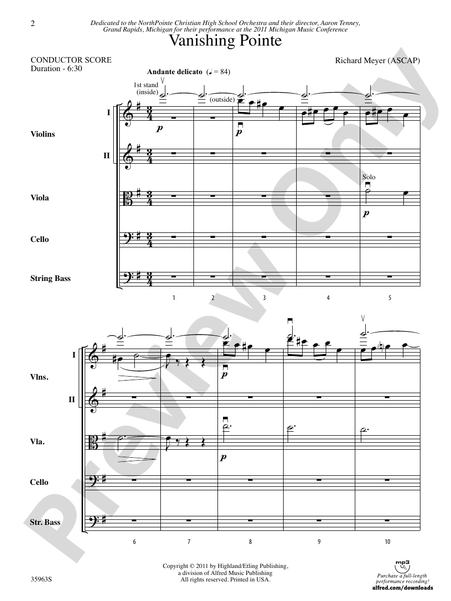 Vanishing Pointe String Orchestra Conductor Score & Parts Richard
