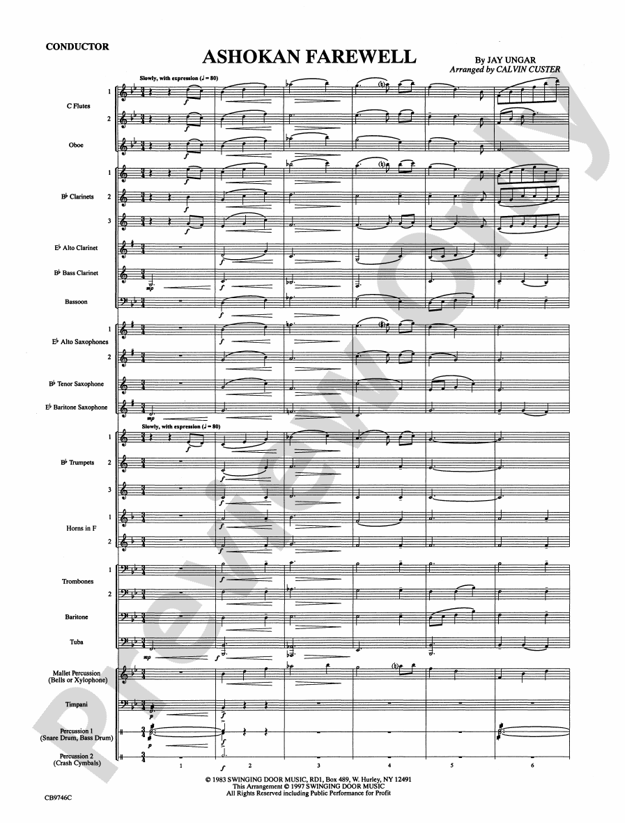 Ashokan Farewell (from The Civil War) Concert Band Conductor Score